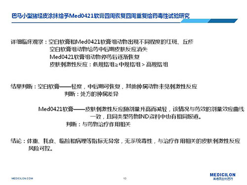 巴马小型猪经皮涂抹给予Med0421软膏，四周恢复、四周重复给药毒性试验研究